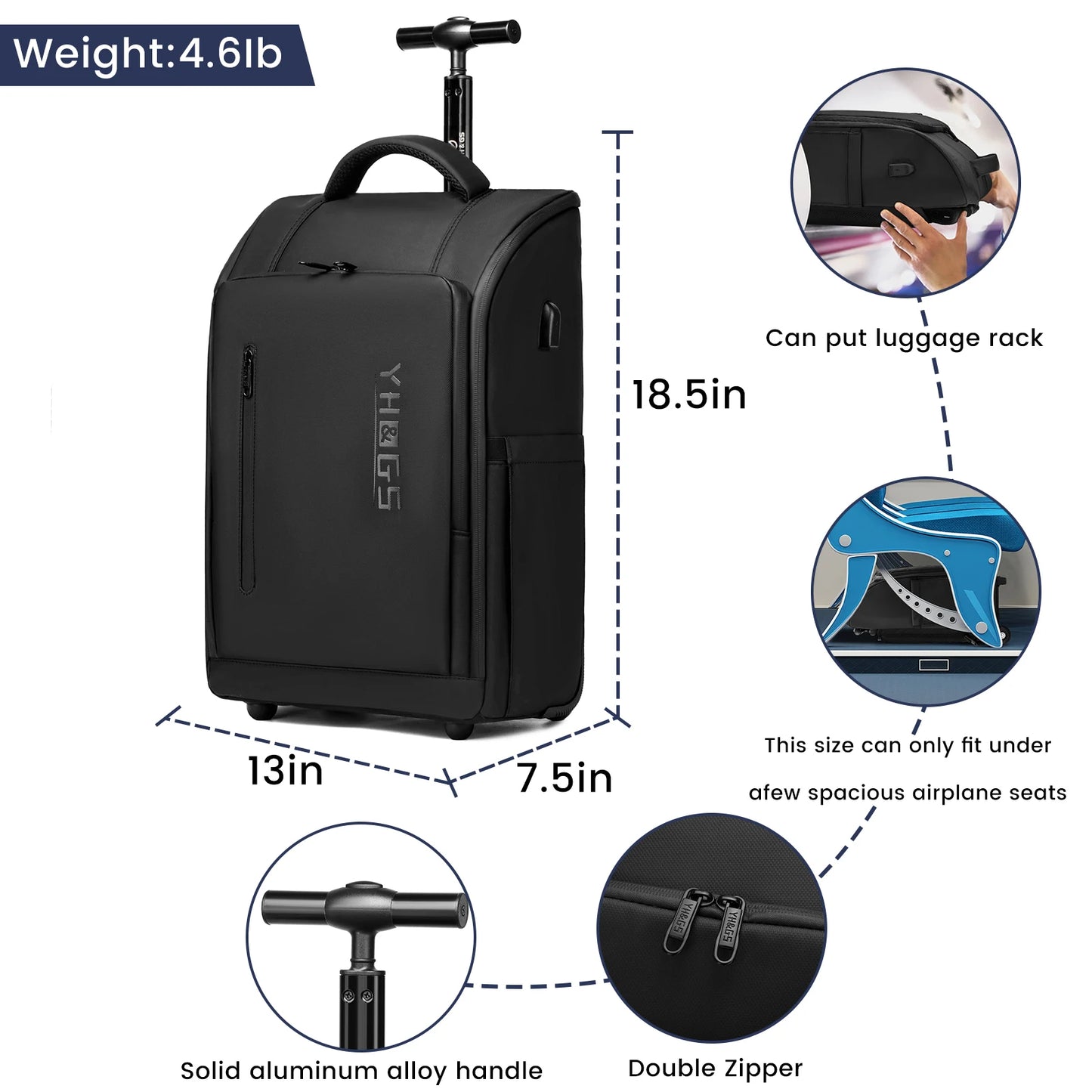 Rolling Backpack With USB Port For Laptop Gear