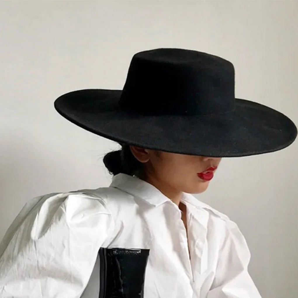 Women Felt Fedora Hat With Wide Brim Derby Style Winter