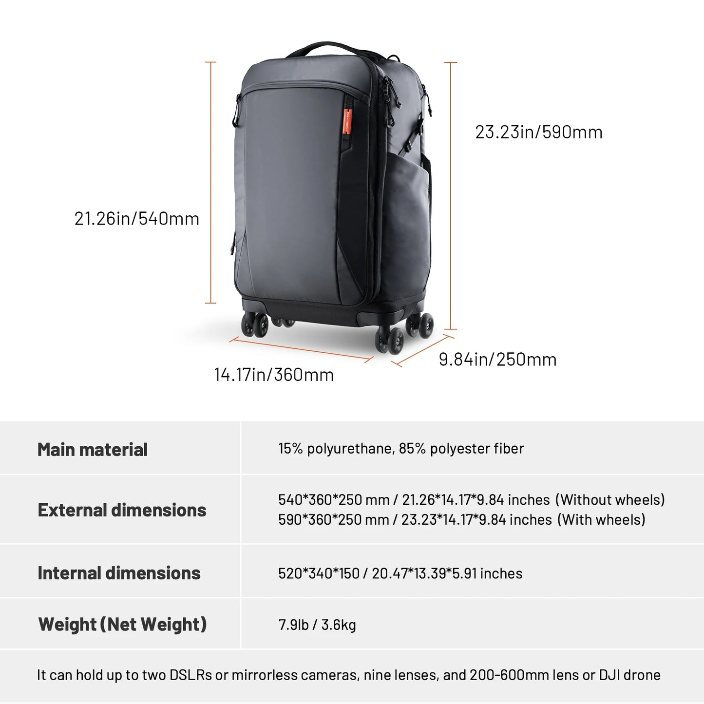 Photography Trolley Case 2-In-1 Rolling Backpack