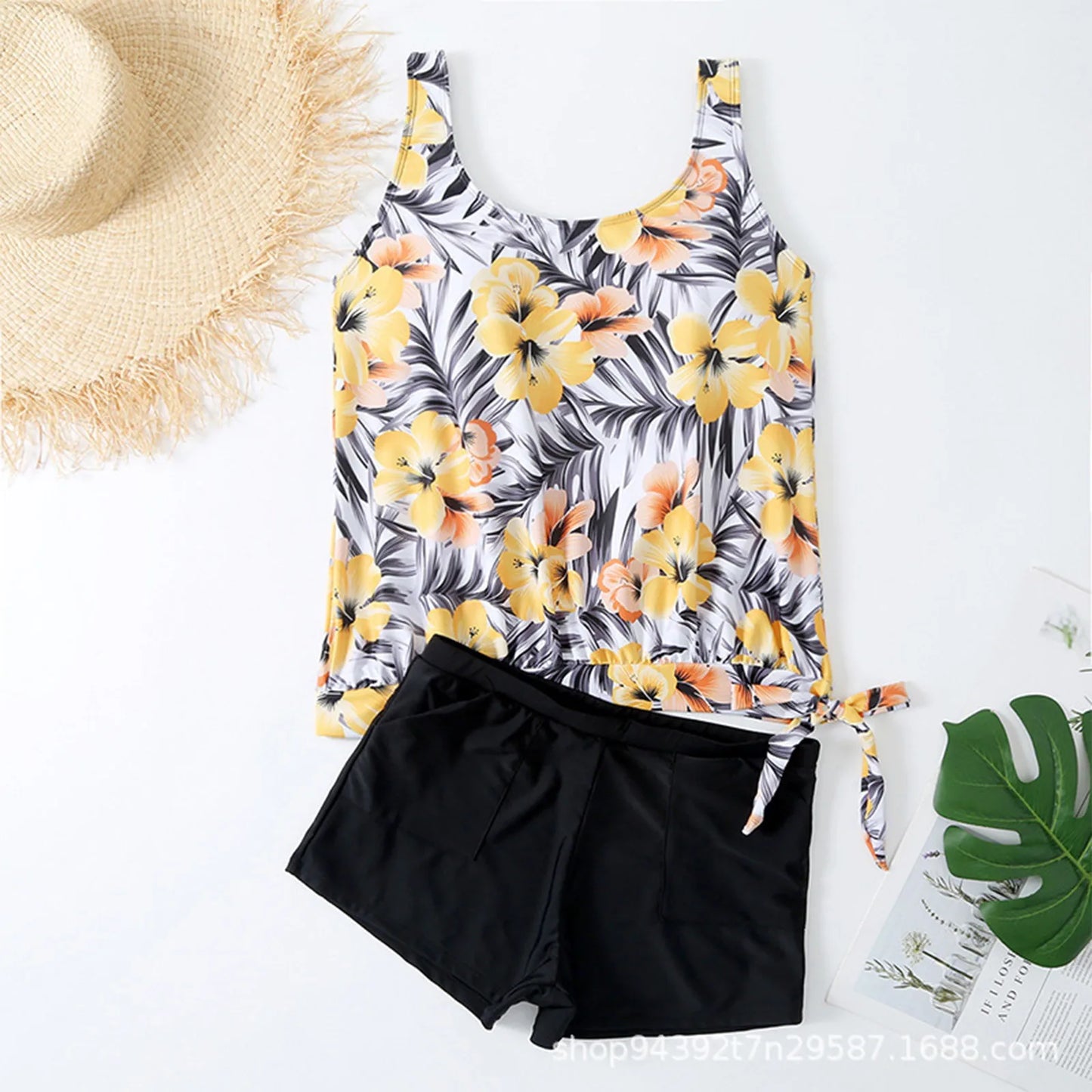 Floral Two Piece Nylon Swimwear Set for Women Beachwear