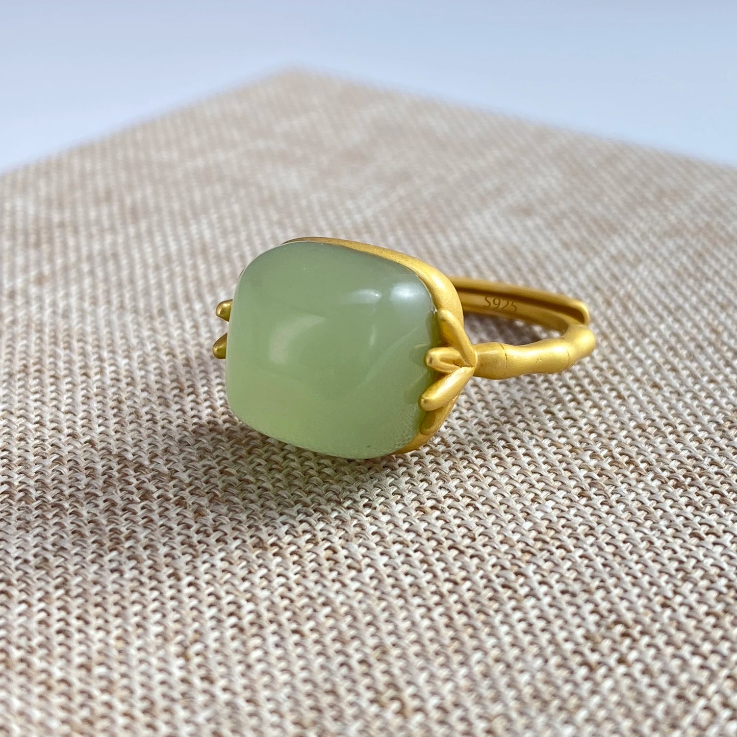 Sterling Silver Hotan Jade Geometric Ring For Women