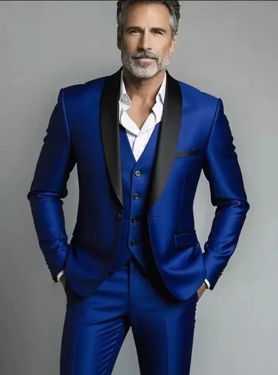 Mens Formal Suit Set Jacket Vest Pants Trousers Blazer Waistcoat