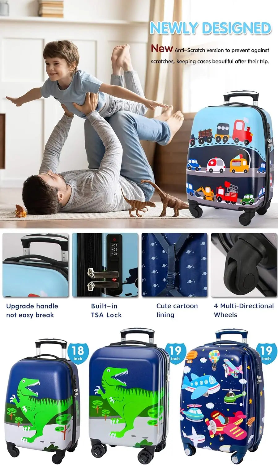 Caster Kids Rolling Luggage Four Wheel Hardside Spinner With Lock