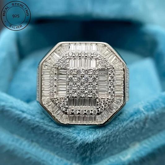 Men's Iced Out Baguette Octagon Pinky Ring Zircon 925