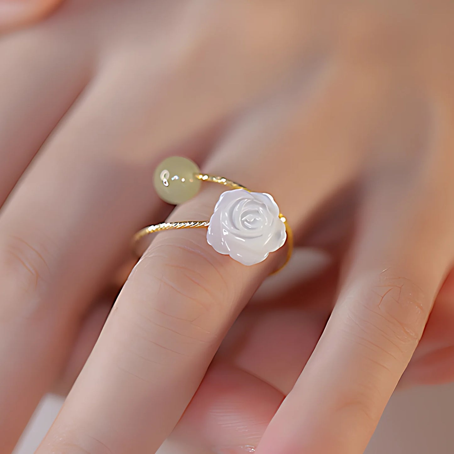 Sterling Silver Hotan Jade Geometric Ring For Women