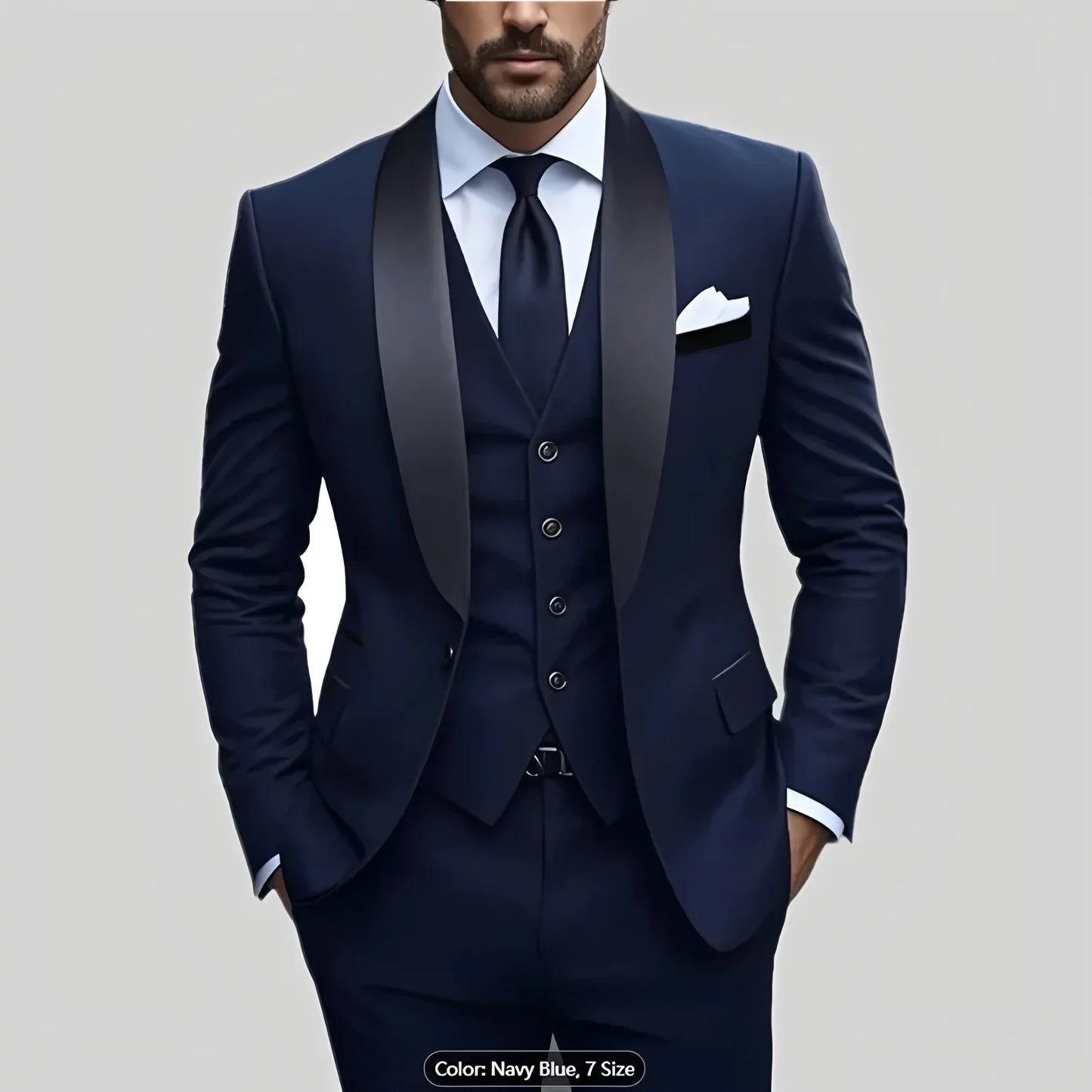 Mens Formal Suit Set Jacket Vest Pants Trousers Blazer Waistcoat