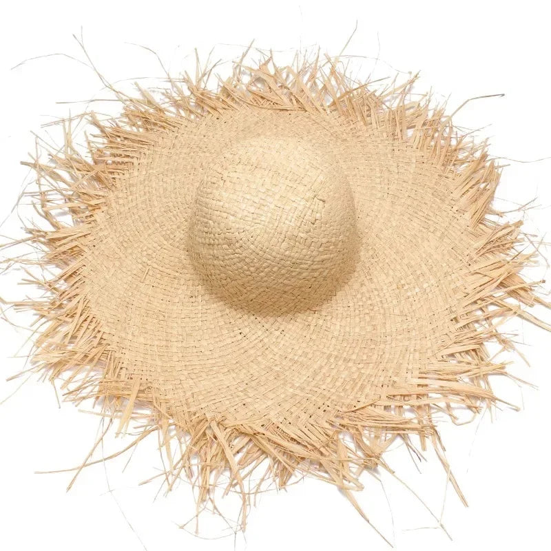 Handmade Women Raffia Straw Sun Hat Wide Brim Beach