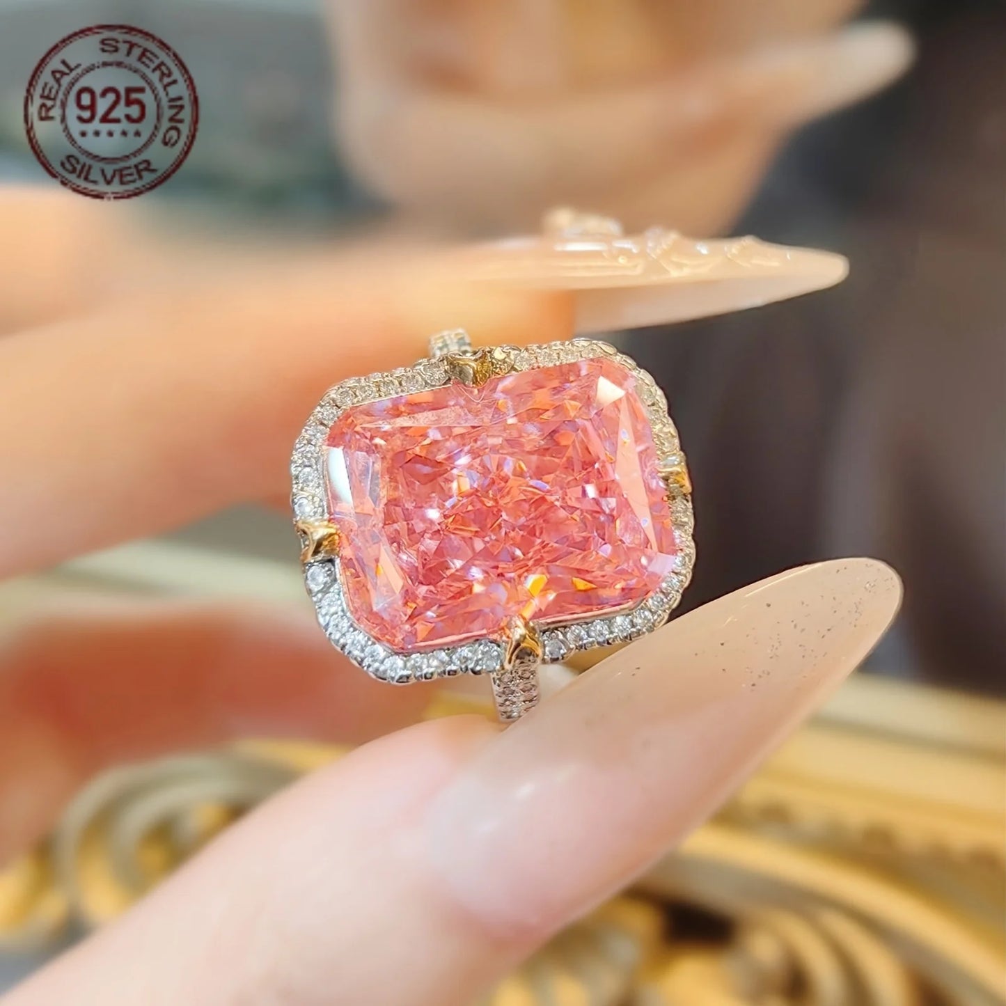 Zircon Princess Cut Silver Ring For Women Wedding