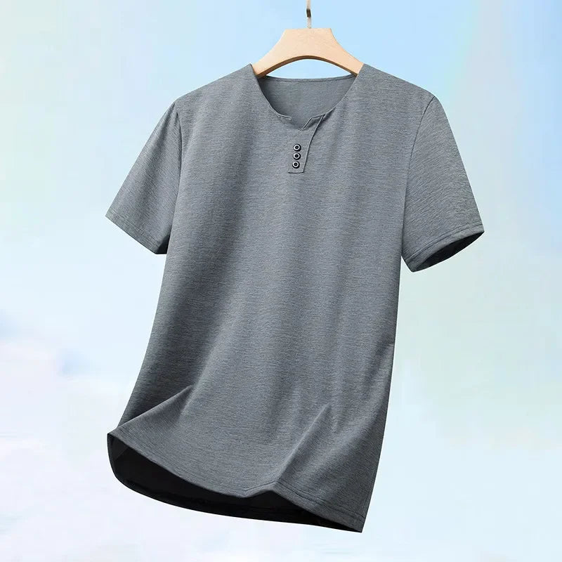 Men's V Neck Short Sleeve Knit Top Polyester Korean Style