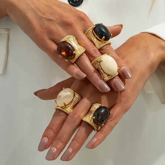 Rock Punk Hip Hop Resin Stone Ring For Women