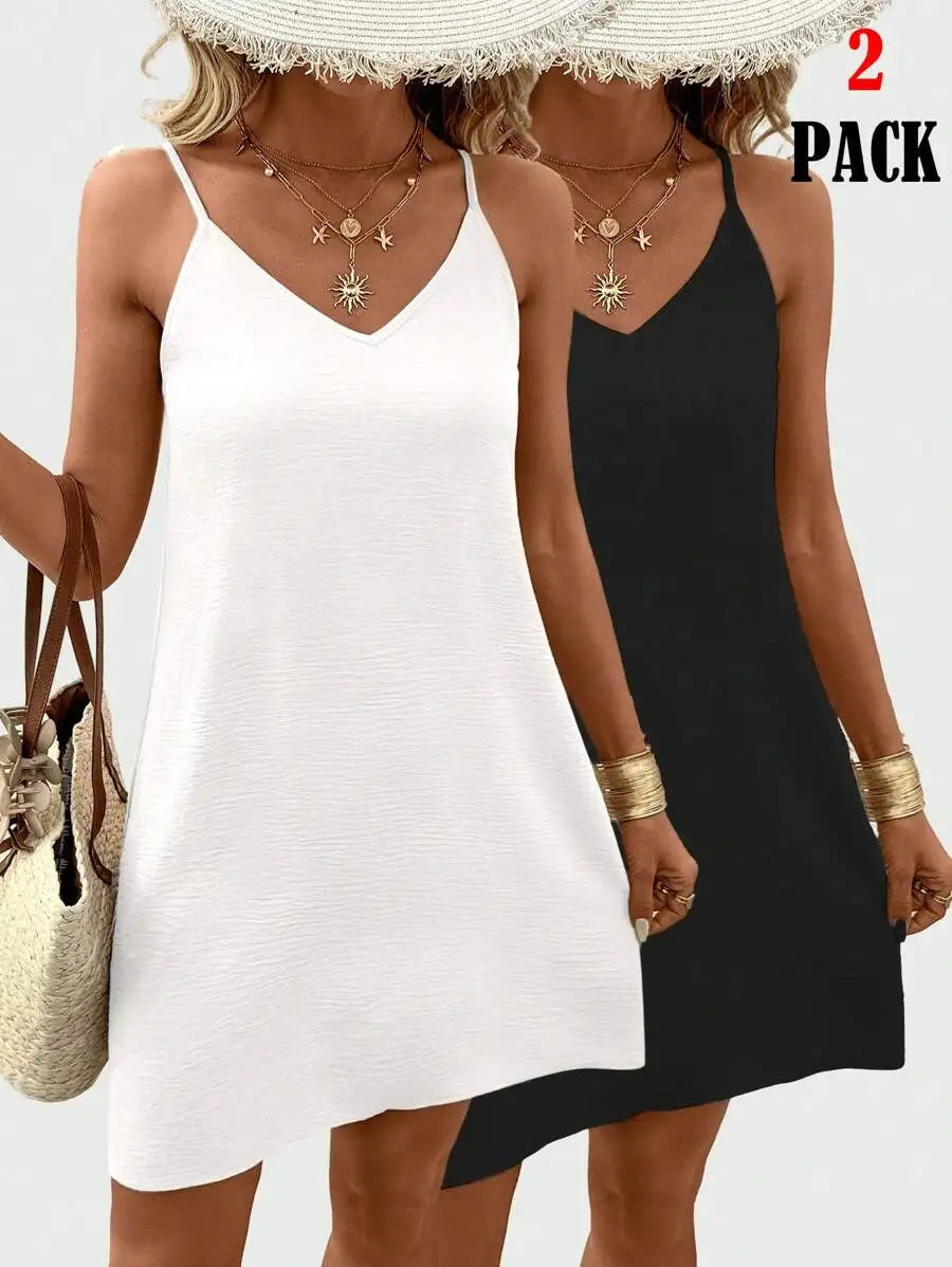 Women's Sleeveless V Neck Mini Slip Dress 100 Percent Polyester