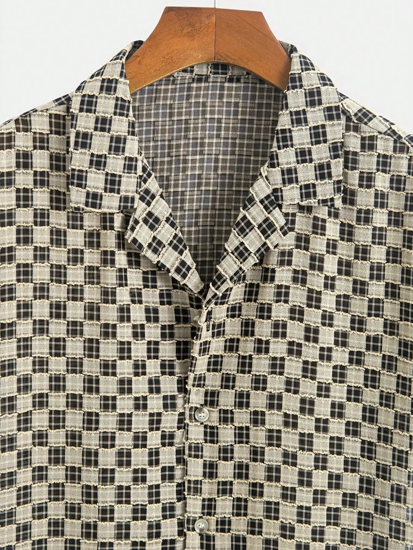 Men Short Sleeve Open Front Checkered Casual Shirt Lightweight Summer
