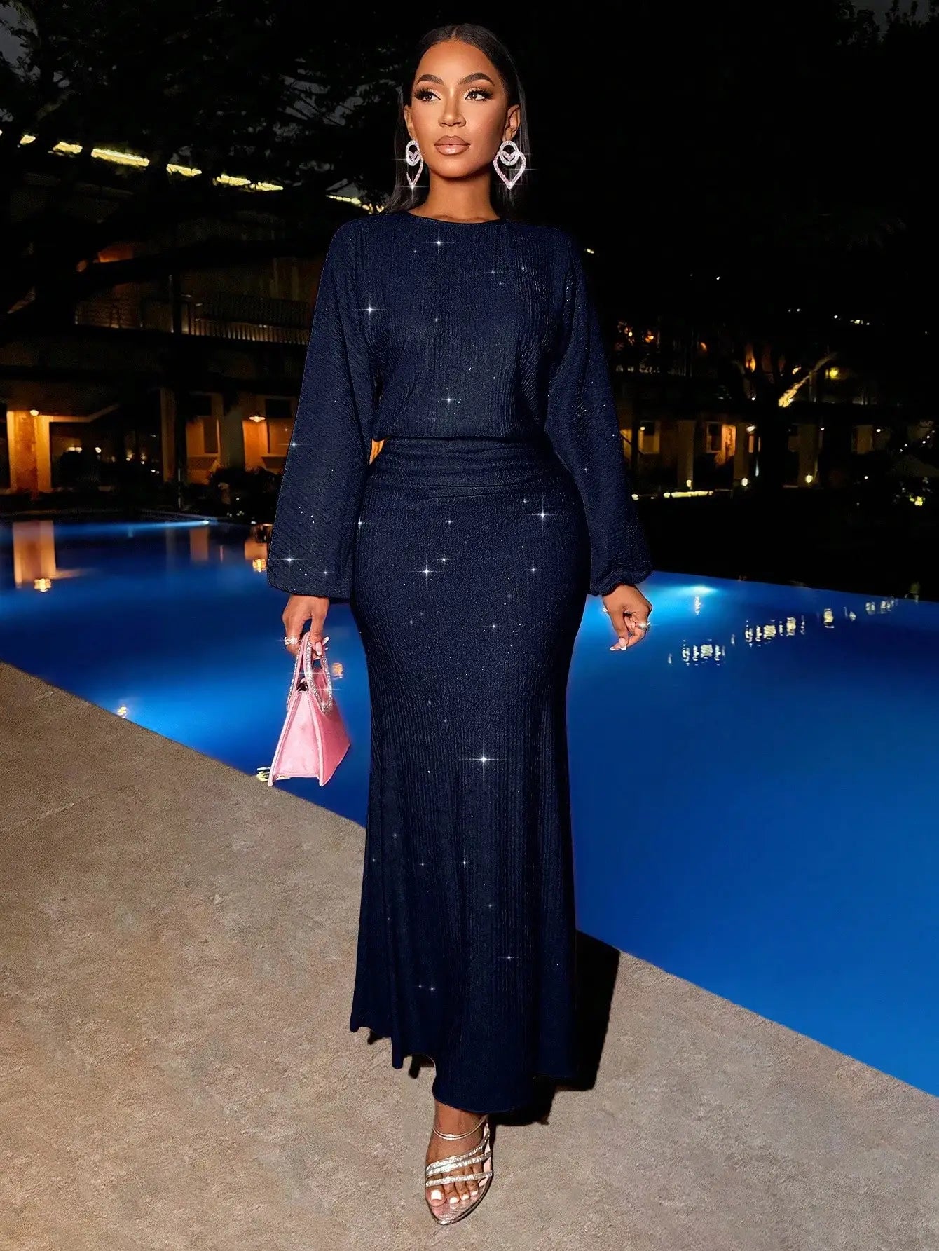 Mermaid Hem Bodycon Maxi Dress With Sequins And Puff Sleeves