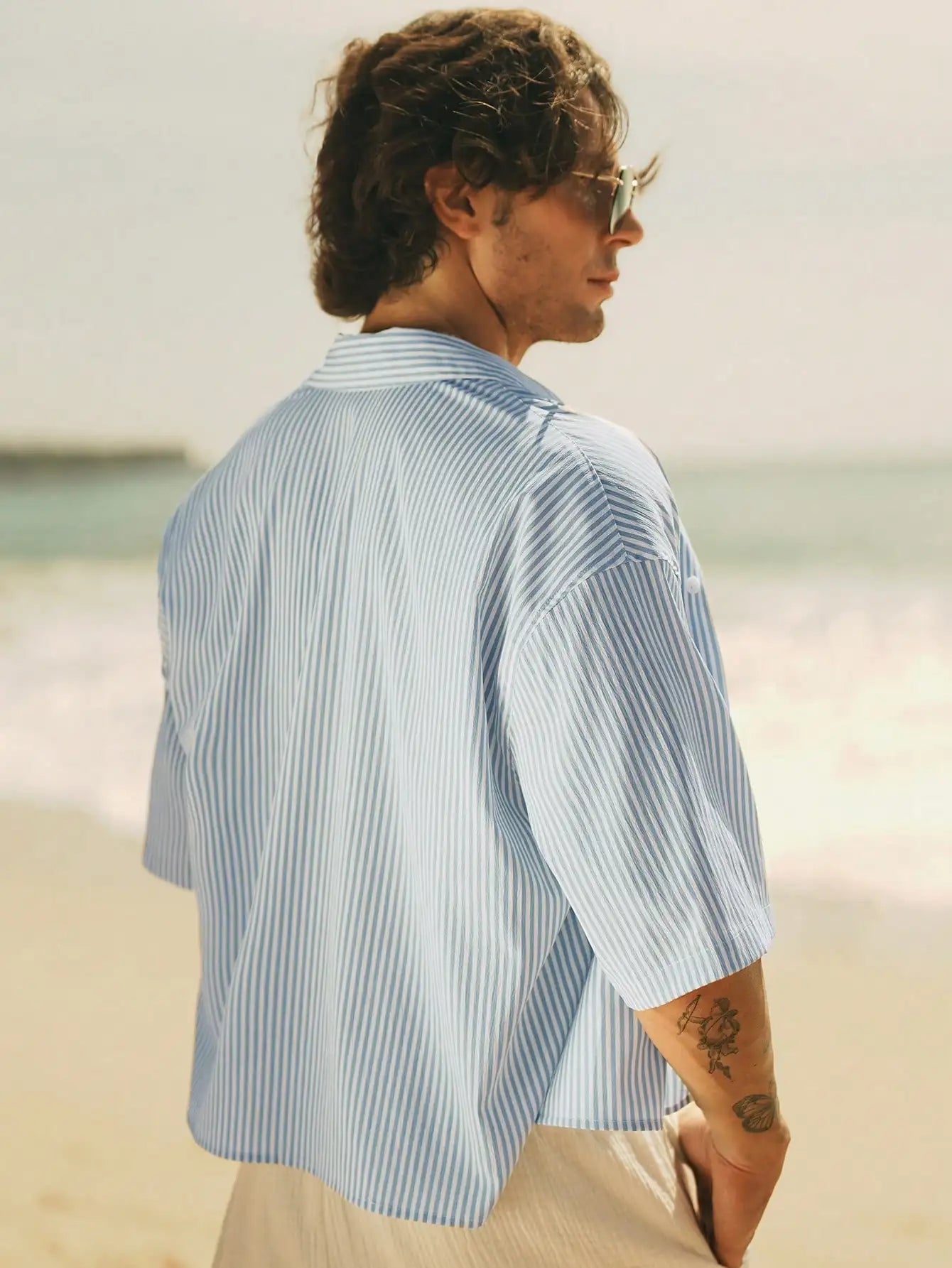 Men's Lightweight Woven Striped Short Sleeve Casual Shirt