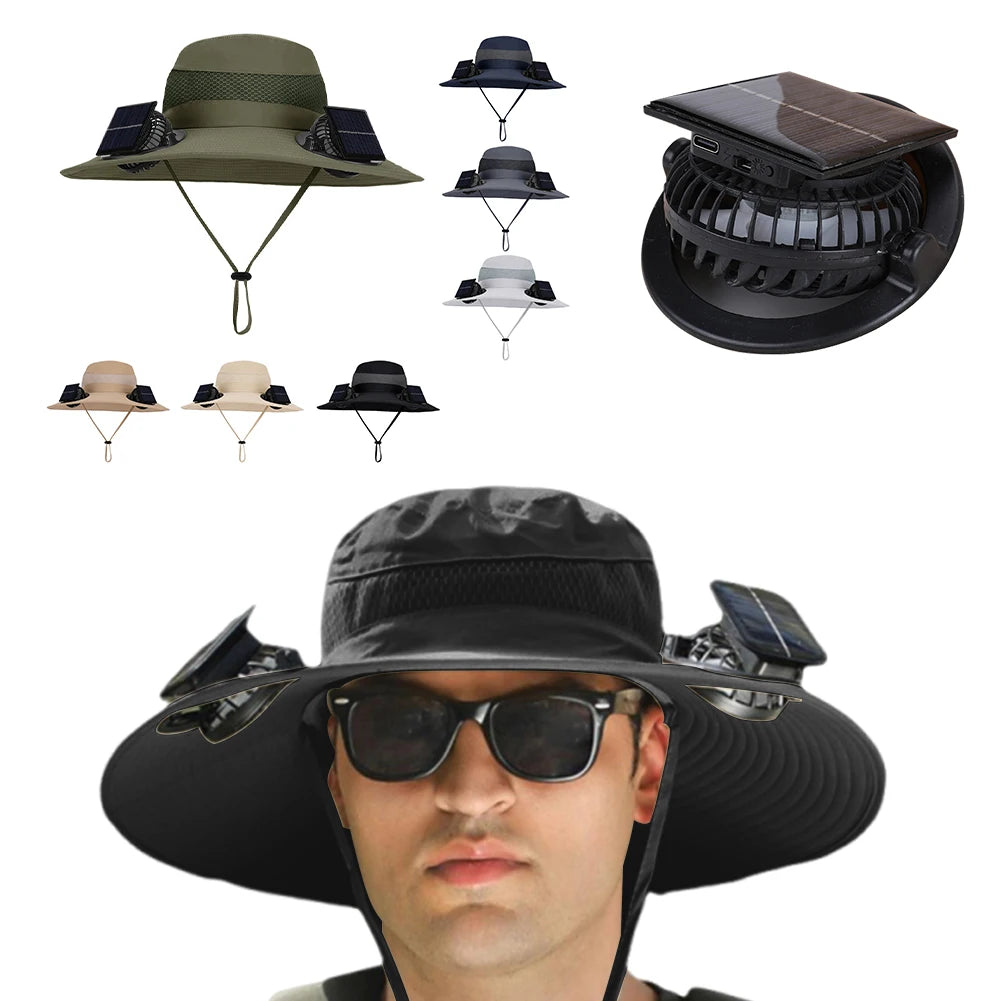 Solar Charging Fan Wide Brim Sun Hat UV Protection