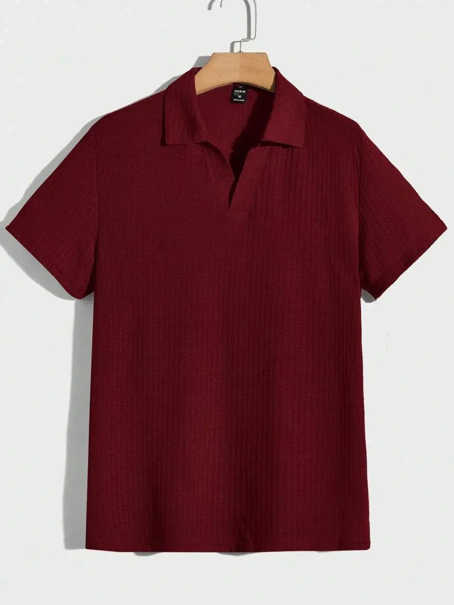 Mens Solid Waffle Knit Short Sleeve Polo Shirt Regular Fit