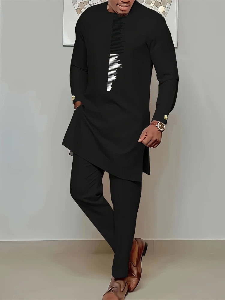Men's Casual Long Sleeve Two-Piece Set Top and Trousers