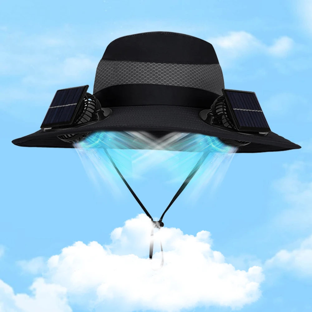 Solar Charging Fan Wide Brim Sun Hat UV Protection