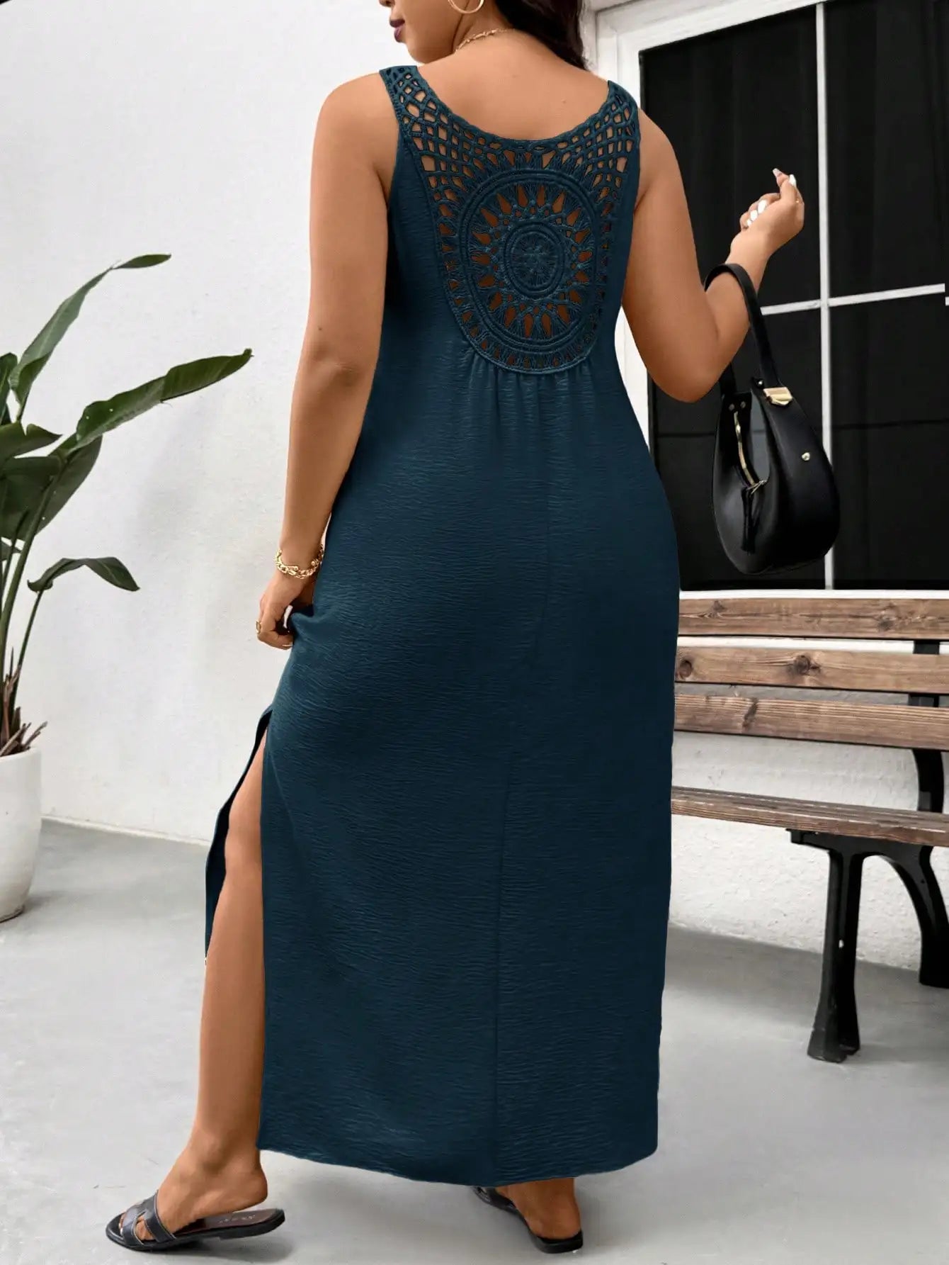 Sleeveless Maxi Dress With Crochet Back And Side Slit