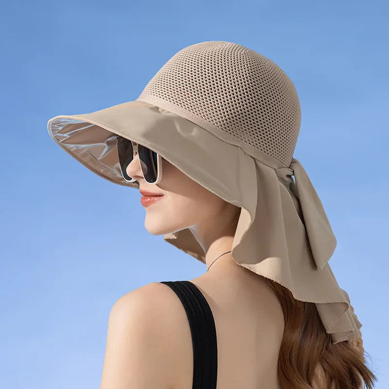 Summer Women Bucket Hat Shawl Mesh Face Neck Sun Protection