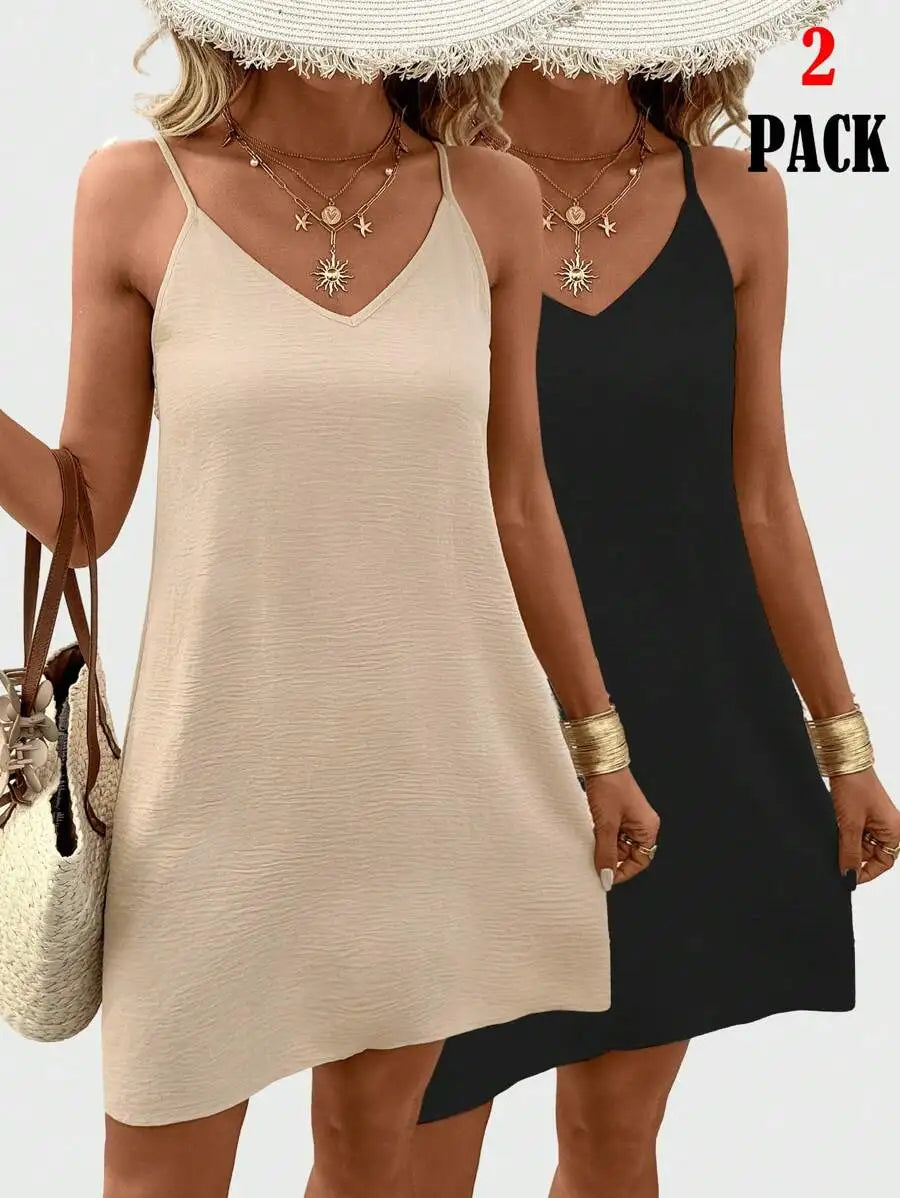 Women's Sleeveless V Neck Mini Slip Dress 100 Percent Polyester