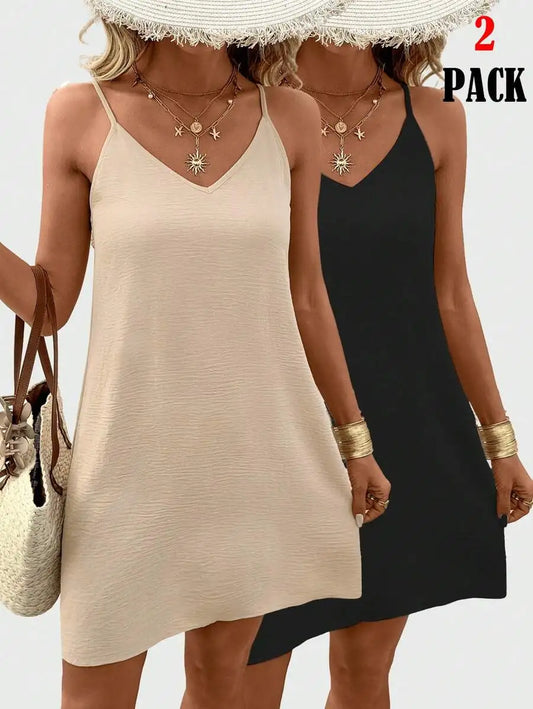 Women's Sleeveless V Neck Mini Slip Dress 100 Percent Polyester