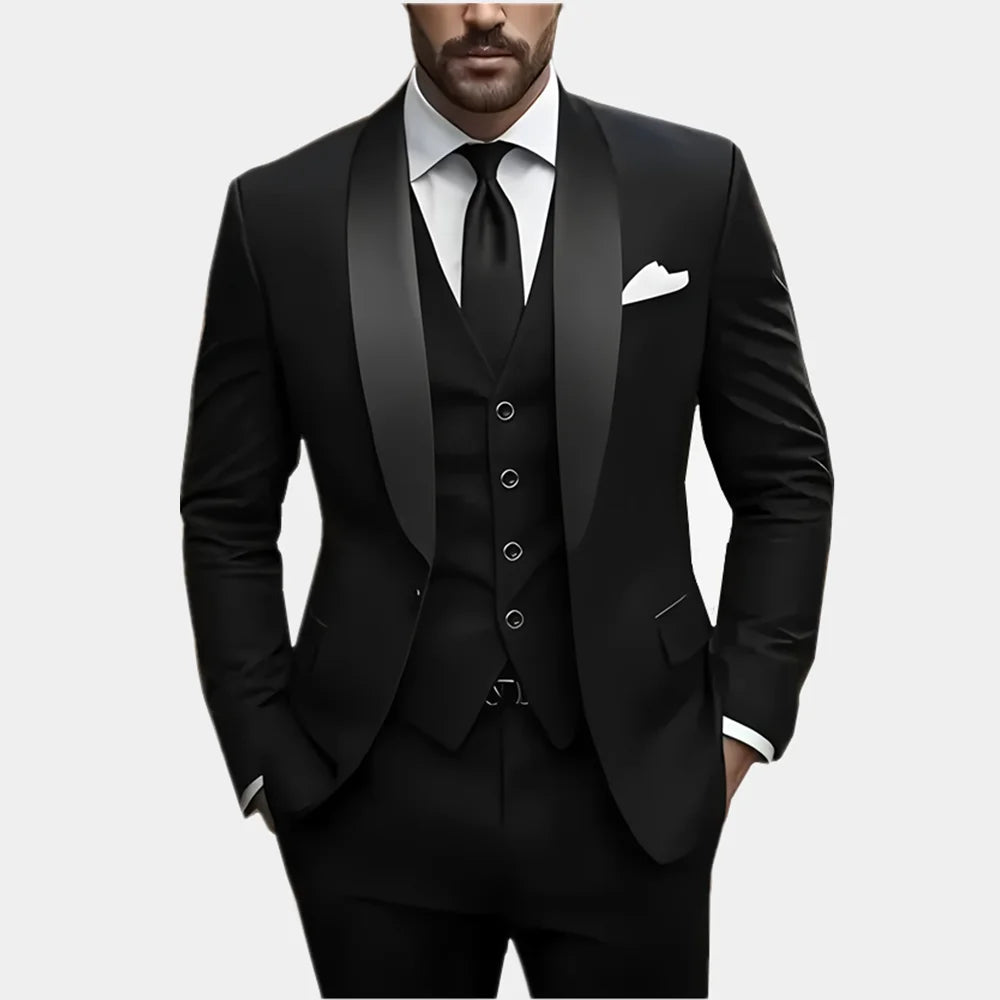 Mens Formal Suit Set Jacket Vest Pants Trousers Blazer Waistcoat