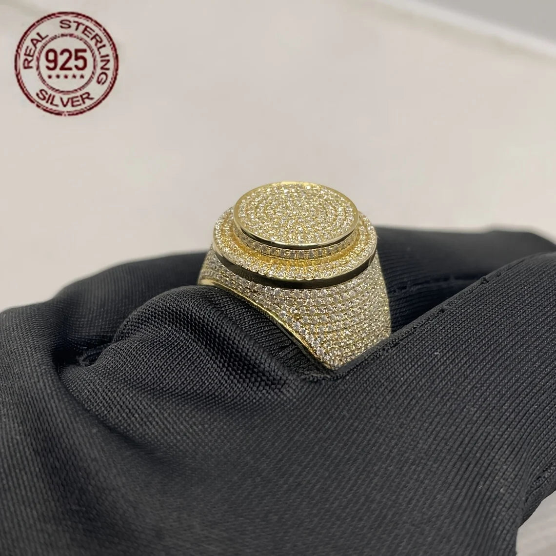 Men's Ring 18K Gold Plated Sterling Silver Zircon