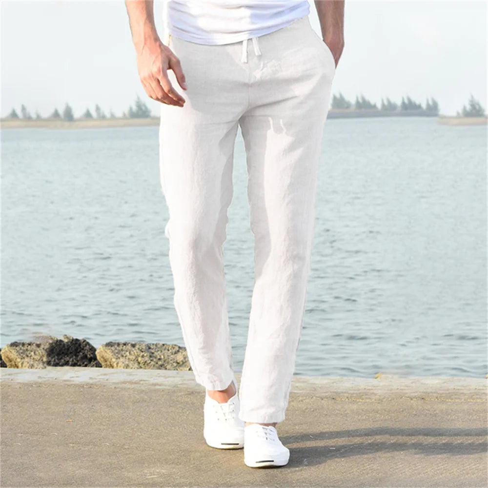 Men's Cotton Linen Casual Baggy Streetwear Joggers Trousers