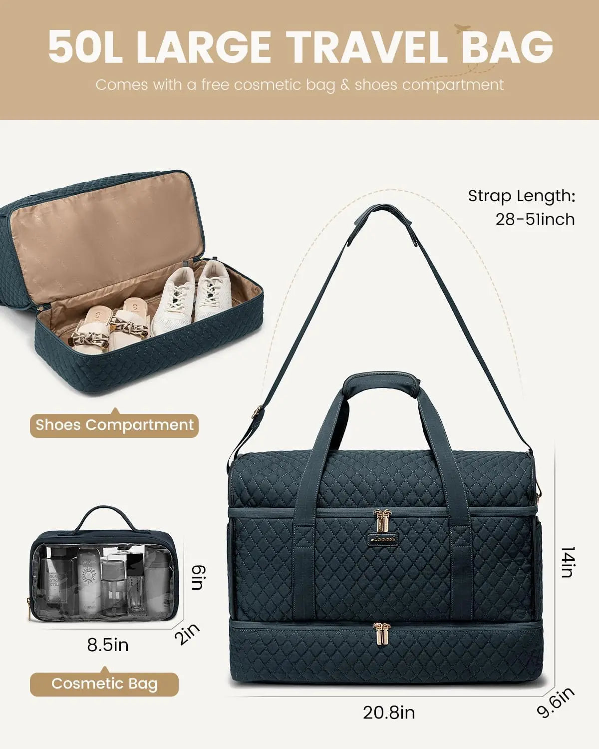 Travel Duffle Bag With Shoe Compartment For Gym And Travel