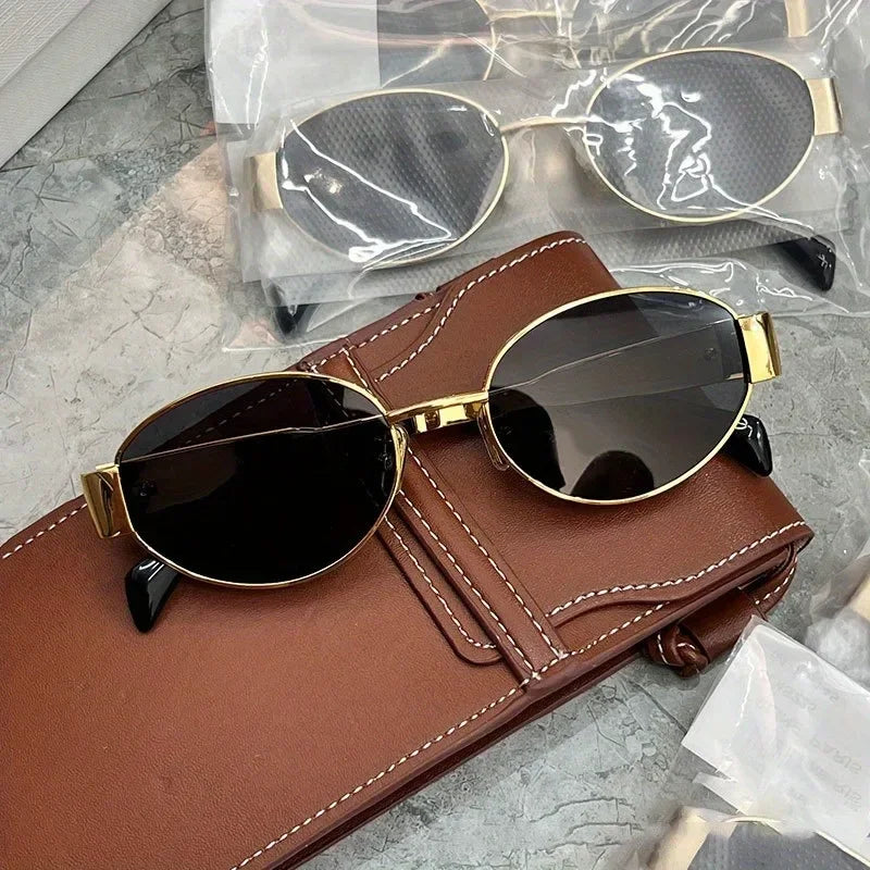 Oval Sunglasses Women Luxury Metal Frame Vintage Style