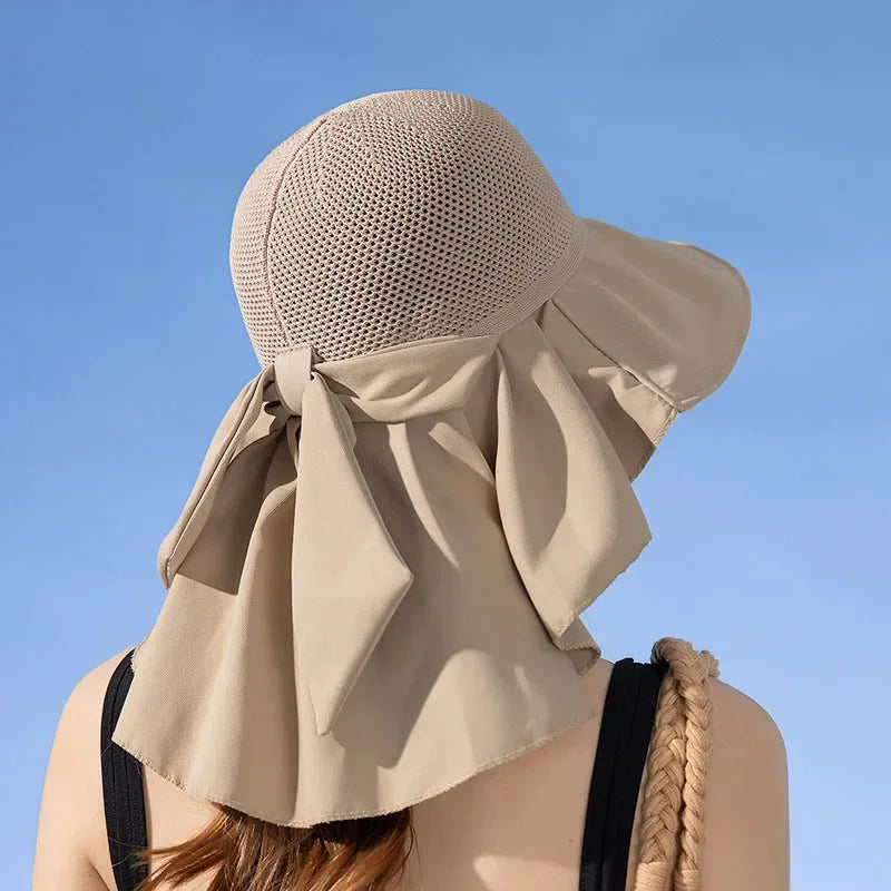 Summer Women Bucket Hat Shawl Mesh Face Neck Sun Protection