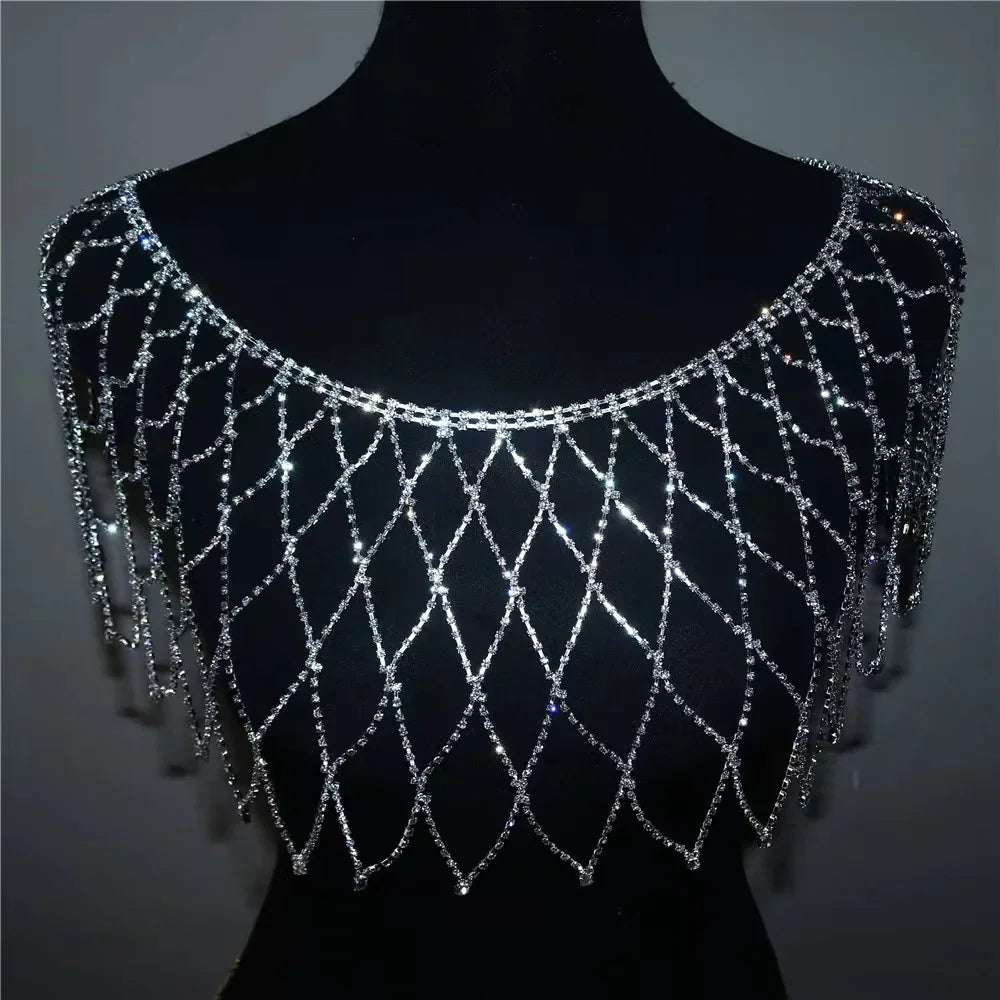 Rhinestone Shoulder Chain Body Jewelry Chest Necklace