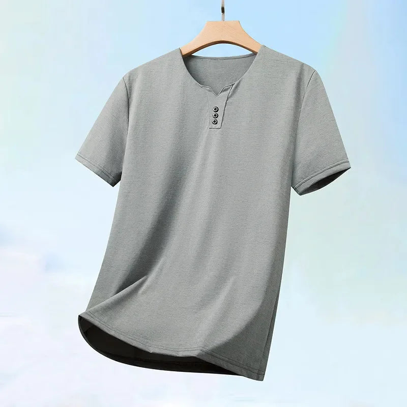 Men's V Neck Short Sleeve Knit Top Polyester Korean Style