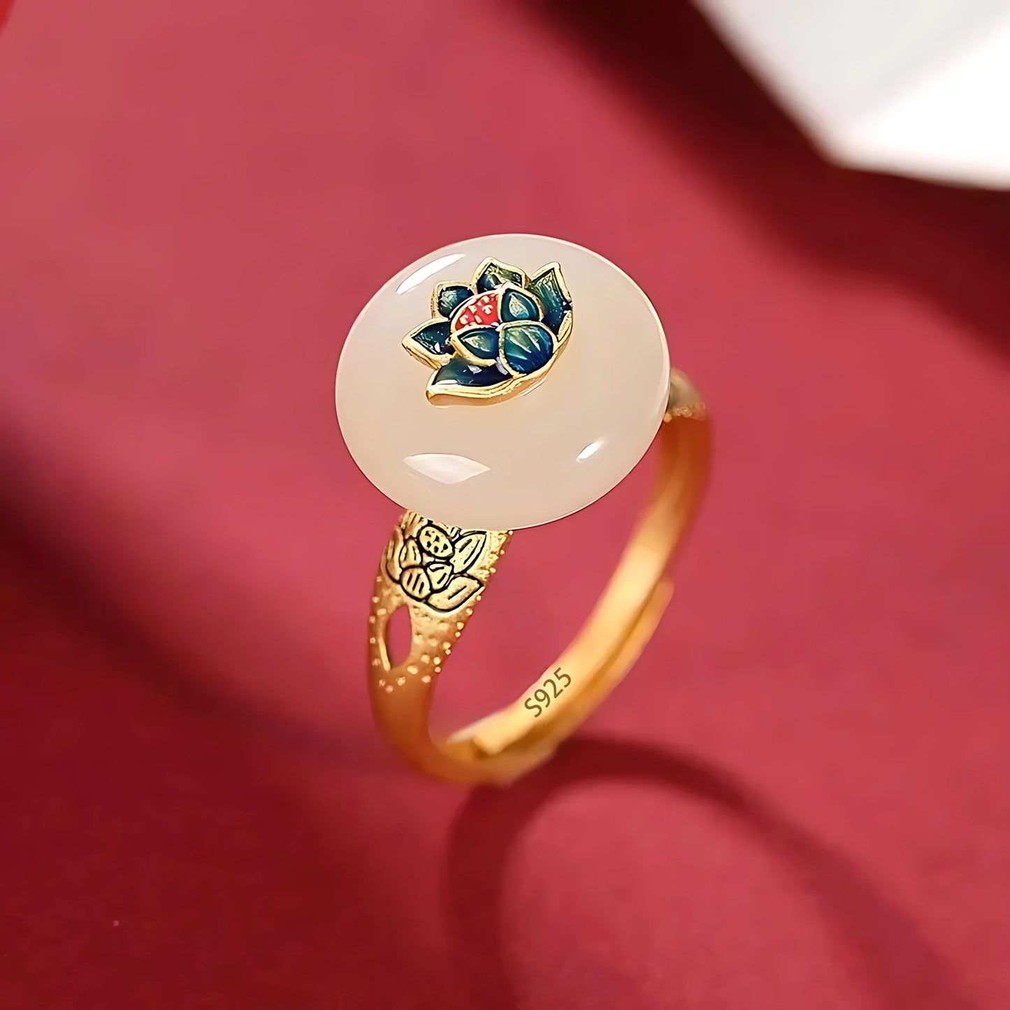 Sterling Silver Hotan Jade Geometric Ring For Women