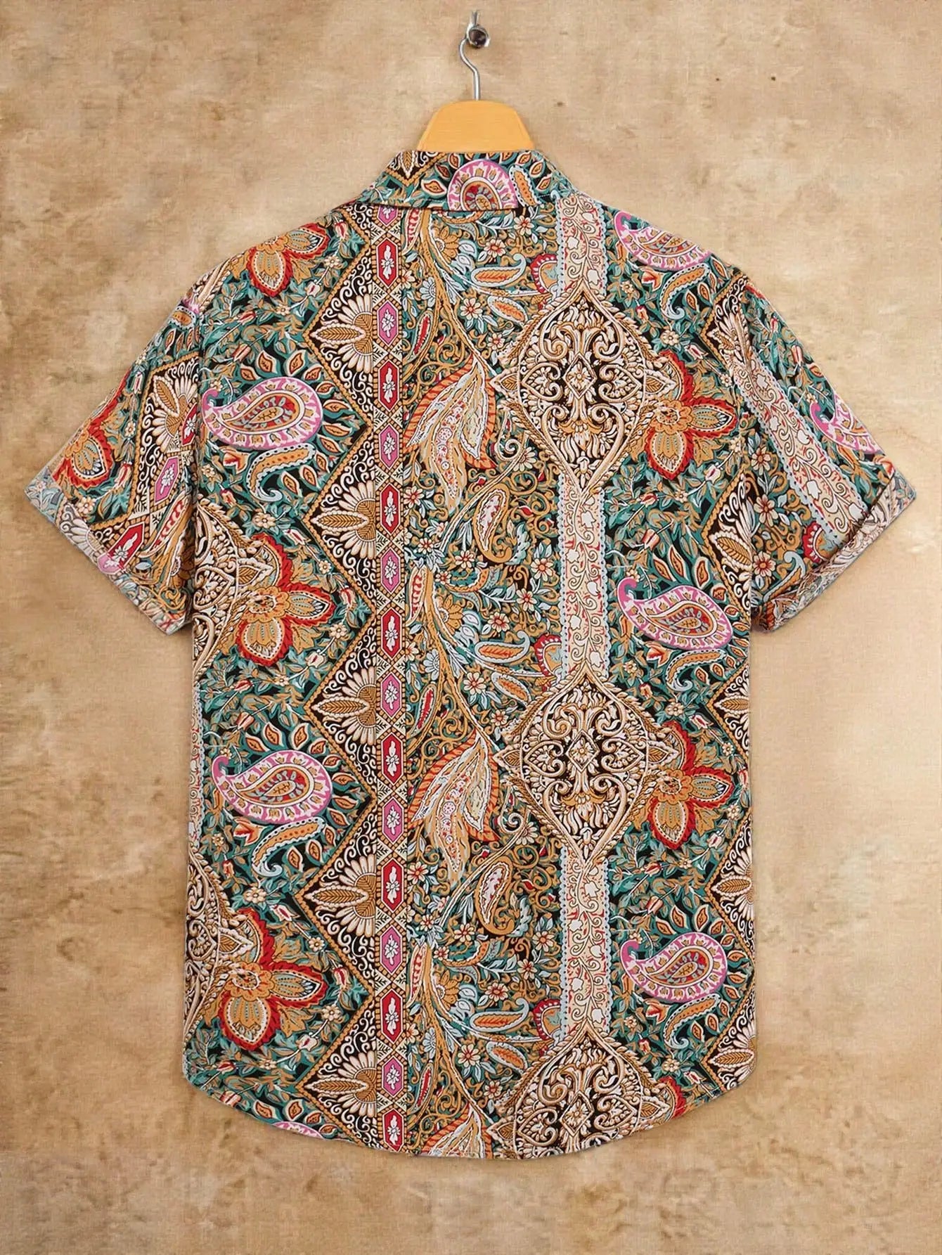 Men's Short Sleeve Button Up Shirt With Paisley Floral Print