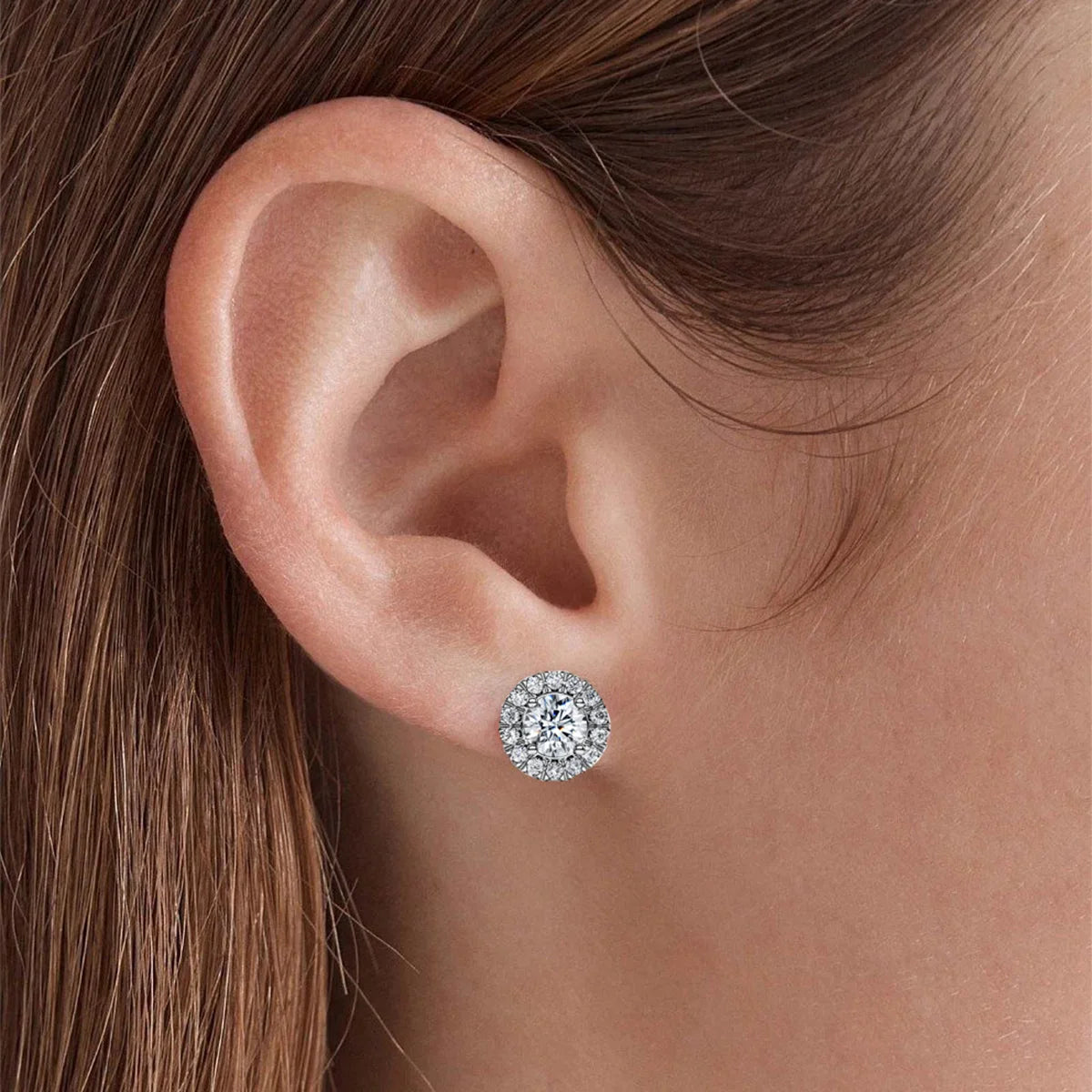 Sterling Silver Round Stud Earrings For Women