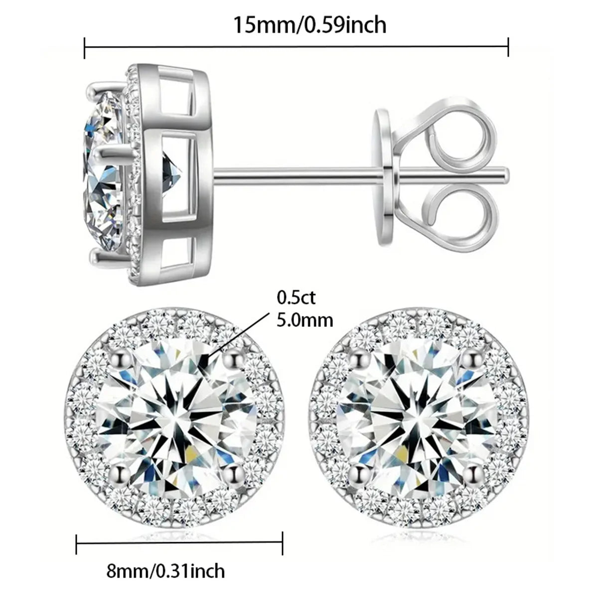Sterling Silver Round Stud Earrings For Women